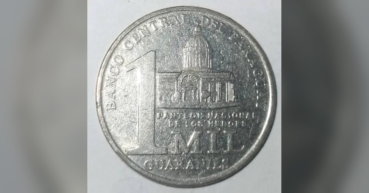 Moneda paraguaya de 1.000 guaraníes, con el Panteón Nacional de los Héroes en relieve