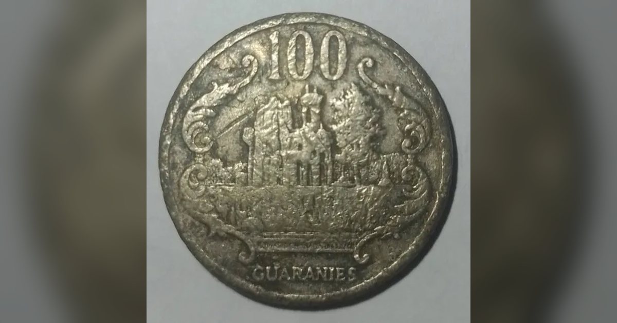 Moneda paraguaya de 100 guaraníes, del lado que muestra su valor